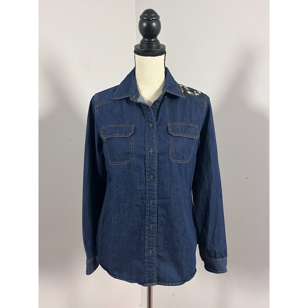 Pendleton Denim Button Front Shirt Embroidered Floral Blue Women's Small - Picture 2 of 6